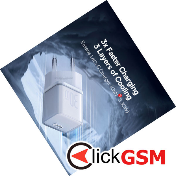 Baseus - Wall Charger Gallium Nitride (P10162504213-00) - GaN5S, Type-C, Fast Charge, 30W - White