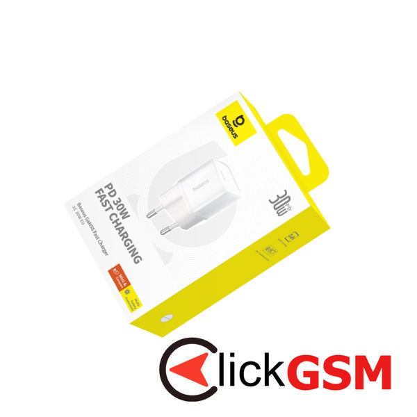 Baseus - Wall Charger Gallium Nitride (P10162504213-00) - GaN5S, Type-C, Fast Charge, 30W - White