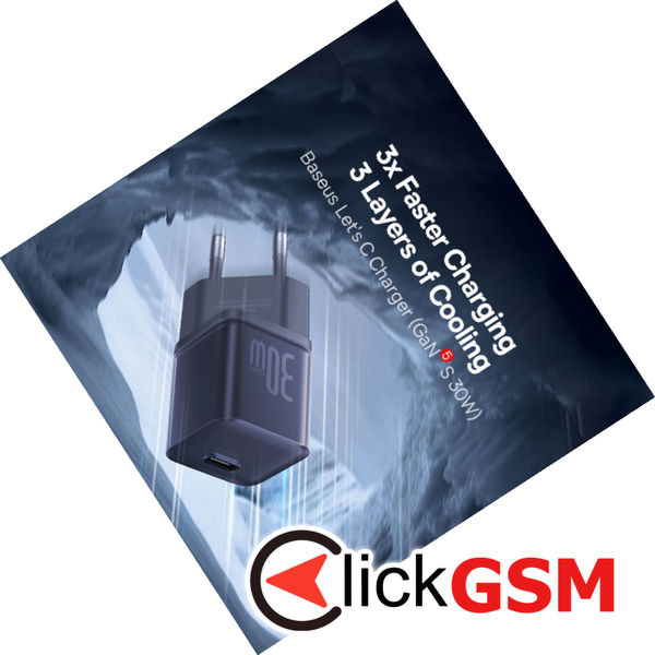 Baseus - Wall Charger Gallium Nitride (P10162504523-00) - GaN5S, Type-C, Fast Charge, 30W - Purple
