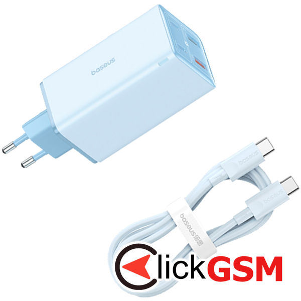 Baseus - Wall Charger GaN6 Pro (P10162705312-00) - 2x USB, 2x Type-C, 100W, with Cable Type-C, 100W, 20V, 5A, 1m - Blue