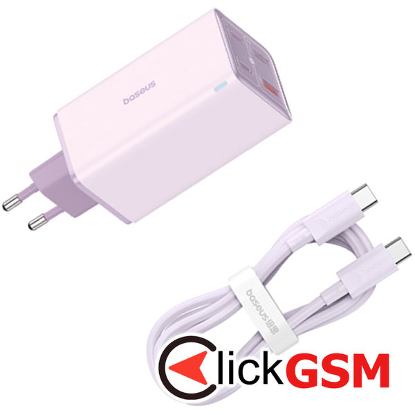Baseus - Wall Charger GaN6 Pro (P10162705532-00) - 2x USB, 2x Type-C, 100W, with Cable Type-C, 100W, 20V, 5A, 1m - Purple