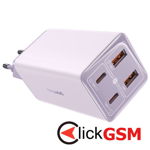 Baseus - Wall Charger GaN6 Pro (P10162705532-00) - 2x USB, 2x Type-C, 100W, with Cable Type-C, 100W, 20V, 5A, 1m - Purple