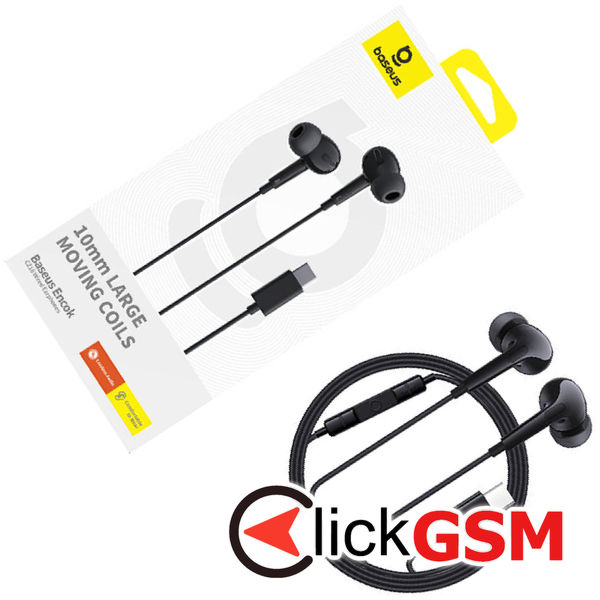Baseus - Wired Earphones Encok CZ18 (A00170100113-Z1) - Type-C, 20Hz-20kHz - Cluster Black