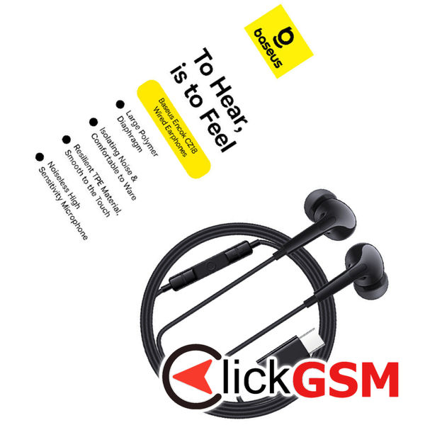 Baseus - Wired Earphones Encok CZ18 (A00170100213-Z1) - Type-C, 20Hz-20kHz - Moon White