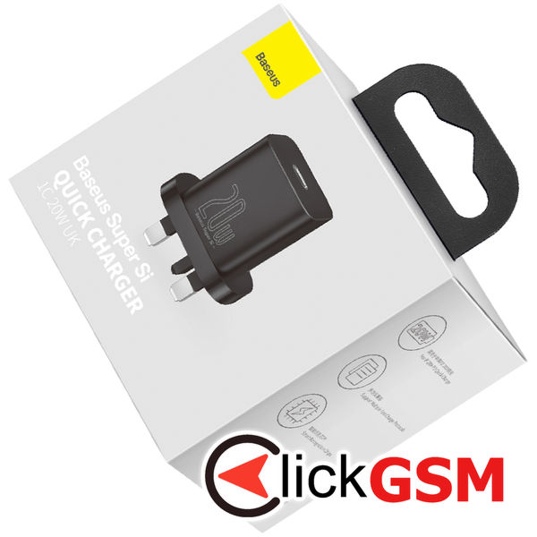 Baseus - Wall Charger Super Si (CCSUP-K01) - UK Plug, Type-C, Quick Charge 20W - Black