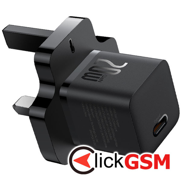 Baseus - Wall Charger (P10110907113-00) - UK Plug, Type-C, GaN5, Quick Charge 20W - Black