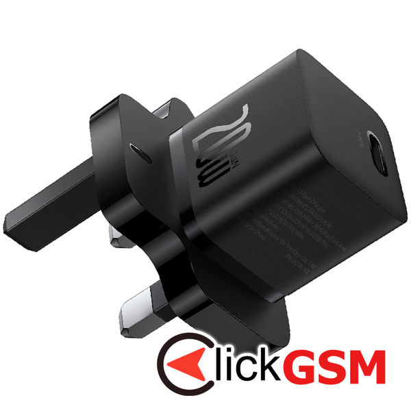 Baseus - Wall Charger (P10110907113-00) - UK Plug, Type-C, GaN5, Quick Charge 20W - Black
