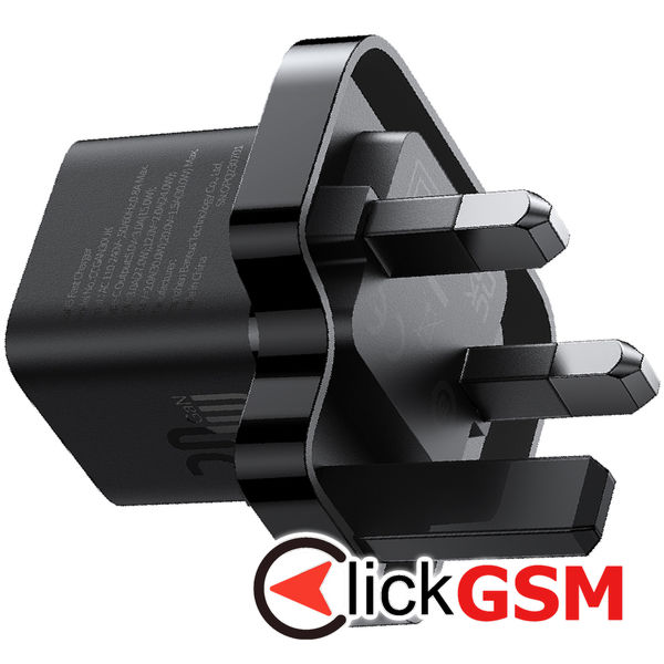 Baseus - Wall Charger (P10110907113-00) - UK Plug, Type-C, GaN5, Quick Charge 20W - Black