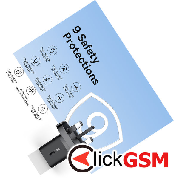 Baseus - Wall Charger (P10110907113-00) - UK Plug, Type-C, GaN5, Quick Charge 20W - Black