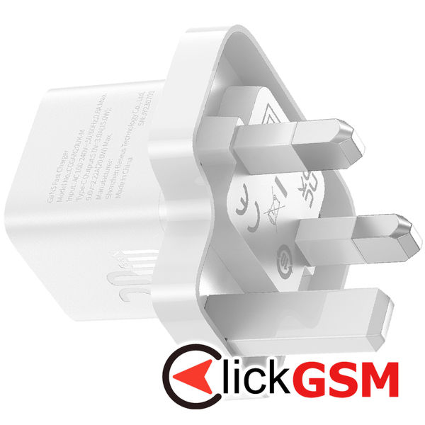 Baseus - Wall Charger (P10110907213-00) - UK Plug, Type-C, GaN5, Quick Charge 20W - White