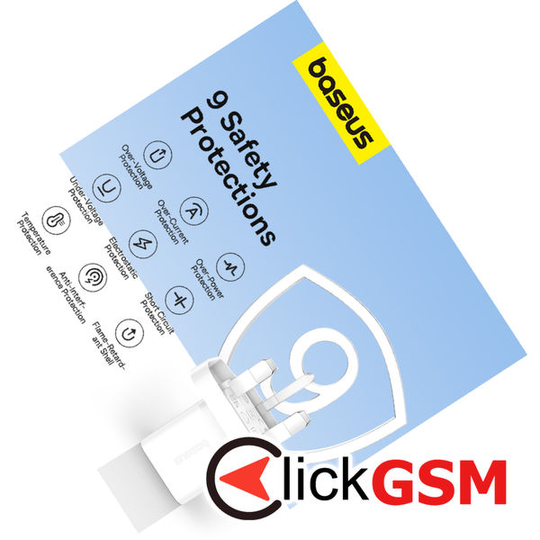 Baseus - Wall Charger (P10110907213-00) - UK Plug, Type-C, GaN5, Quick Charge 20W - White