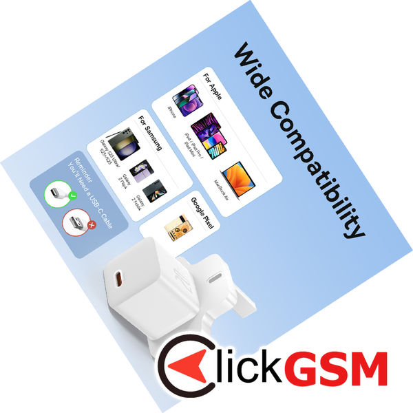 Baseus - Wall Charger (P10110907213-00) - UK Plug, Type-C, GaN5, Quick Charge 20W - White