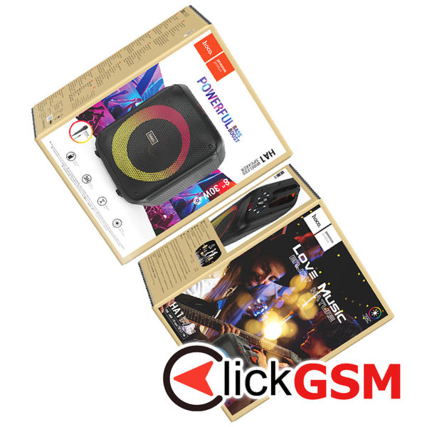 Hoco - Wireless Speaker Graceful (HA1) - Bluetooth V5.1, TF Card, USB, AUX, TWS, RGB Lights, 3600mAh, with Microphone - Black