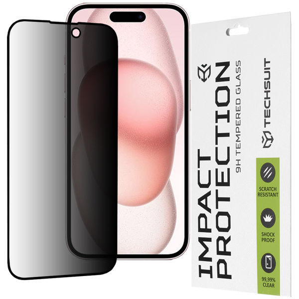 Techsuit - 111D Privacy Full Glue - iPhone 15 / iPhone 16 - Black