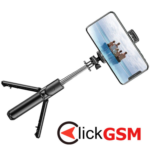 Techsuit - Selfie Stick (S03) - Stable and Compact Tripod Mount with Bluetooth Remote Control, 68cm - Black