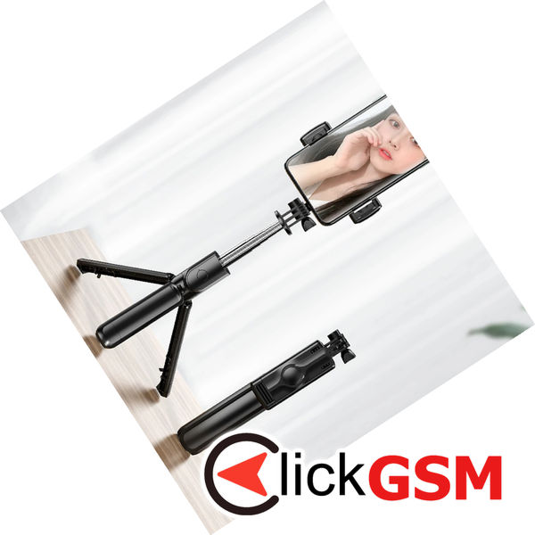 Techsuit - Selfie Stick (S03) - Stable and Compact Tripod Mount with Bluetooth Remote Control, 68cm - Black