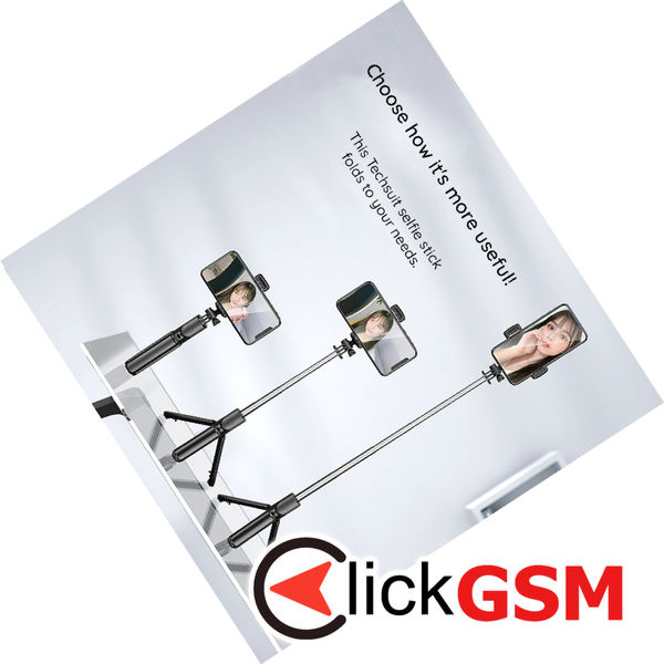 Techsuit - Selfie Stick (S03) - Stable and Compact Tripod Mount with Bluetooth Remote Control, 68cm - Black