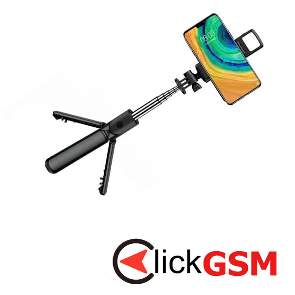 Techsuit - Mini Selfie Stick (S03-S) - Stable & Compact Tripod Mount, Bluetooth Remote Control, LED Light, 67cm - Black