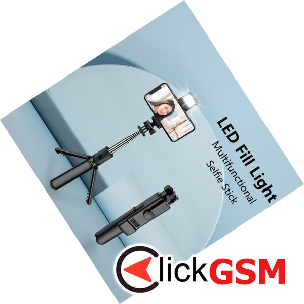 Techsuit - Mini Selfie Stick (S03-S) - Stable & Compact Tripod Mount, Bluetooth Remote Control, LED Light, 67cm - Black