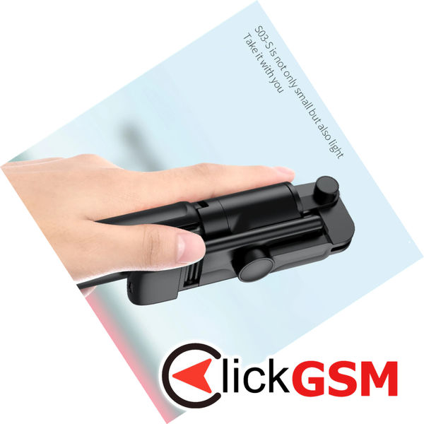 Techsuit - Mini Selfie Stick (S03-S) - Stable & Compact Tripod Mount, Bluetooth Remote Control, LED Light, 67cm - Black