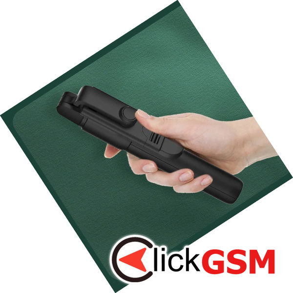 Techsuit - Mini Selfie Stick (S05-S) - Compact Tripod Mount with Bluetooth Remote Control, LED Light, Foldable, 105cm - Black