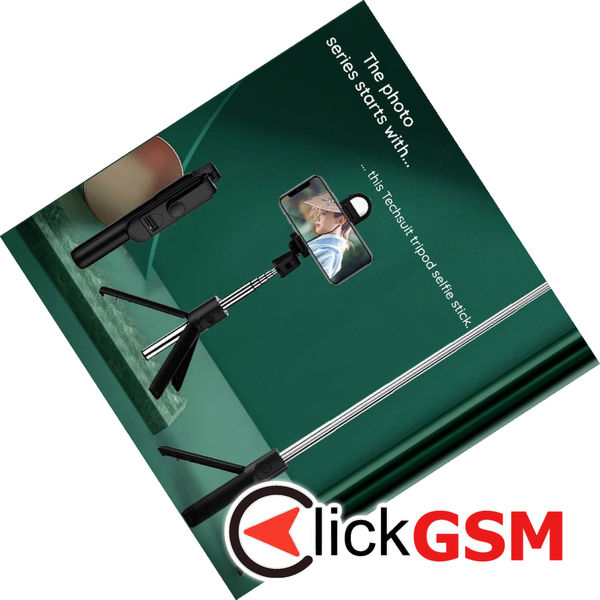 Techsuit - Mini Selfie Stick (S05-S) - Compact Tripod Mount with Bluetooth Remote Control, LED Light, Foldable, 105cm - Black