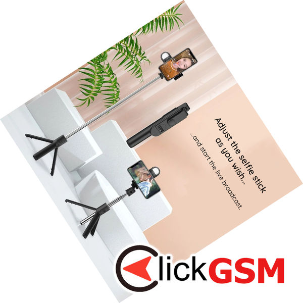 Techsuit - Mini Selfie Stick (S05-S) - Compact Tripod Mount with Bluetooth Remote Control, LED Light, Foldable, 105cm - Black