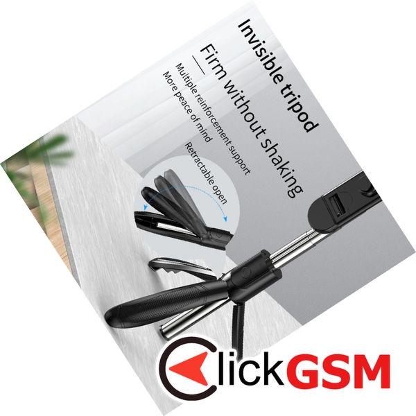 Techsuit - Selfie Stick (S01-S) - Compact Tripod Mount with Bluetooth Remote Control, LED Fill Light, Foldable, 70cm - Black