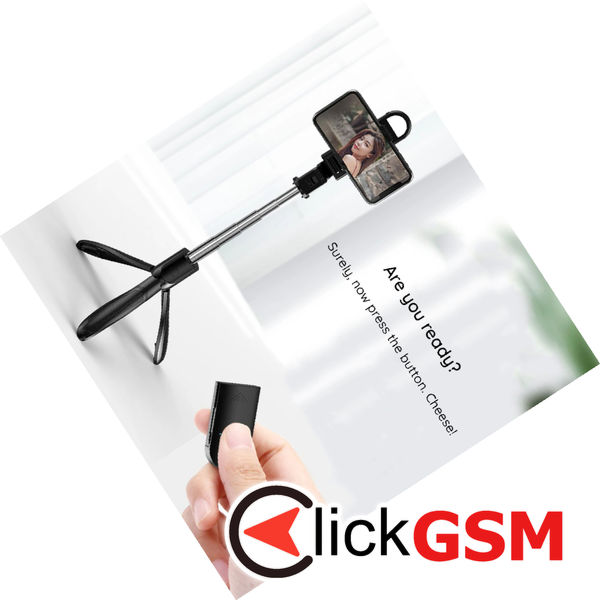 Techsuit - Selfie Stick (S01-S) - Compact Tripod Mount with Bluetooth Remote Control, LED Fill Light, Foldable, 70cm - Black