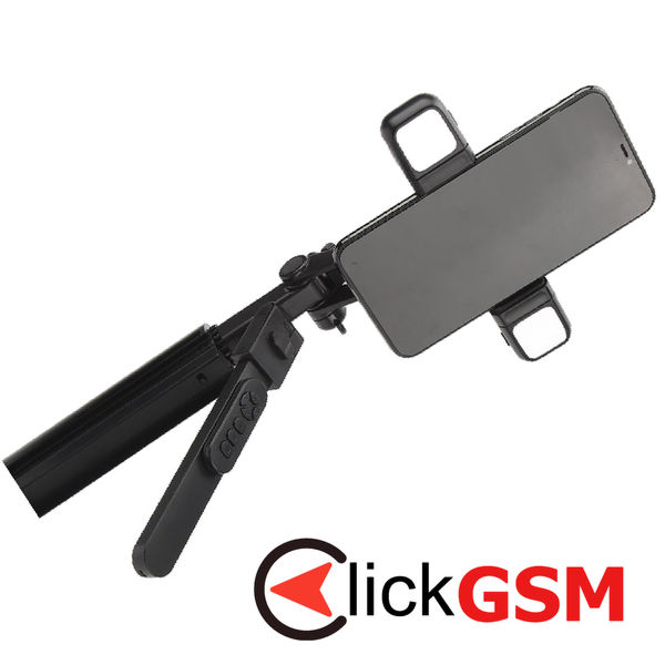 Techsuit - Selfie Stick (K30S) - Compact Tripod Mount, Bluetooth Remote Control, Double LED Light, Foldable, 167cm - Black