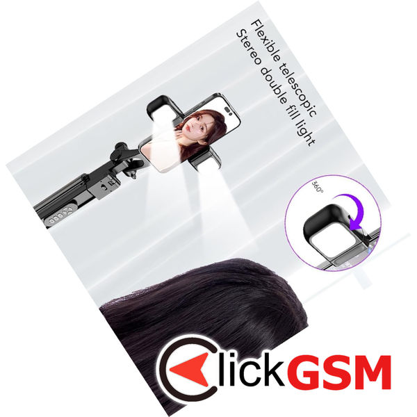 Techsuit - Selfie Stick (K30S) - Compact Tripod Mount, Bluetooth Remote Control, Double LED Light, Foldable, 167cm - Black