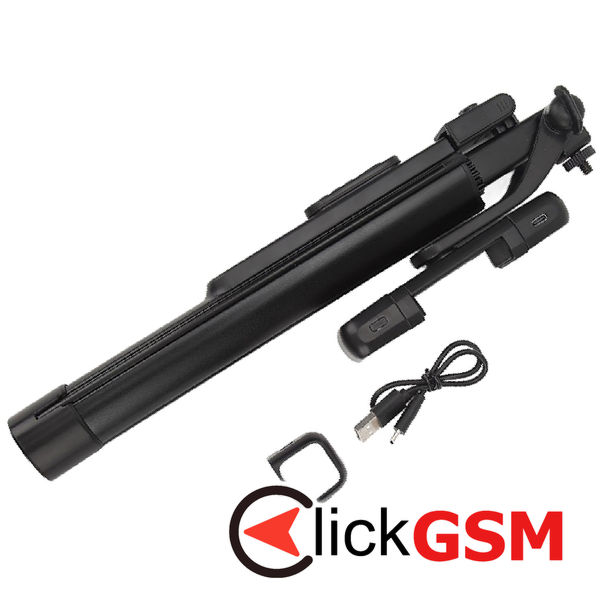 Techsuit - Selfie Stick (K30S) - Compact Tripod Mount, Bluetooth Remote Control, Double LED Light, Foldable, 167cm - Black