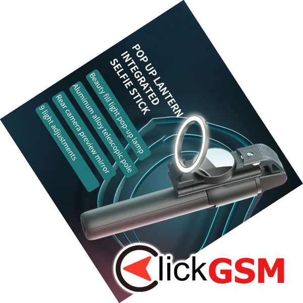 Techsuit - Selfie Stick (K13) - Compact Tripod Mount with Bluetooth Remote Control, LED Beauty Light, Foldable, 84cm - Black