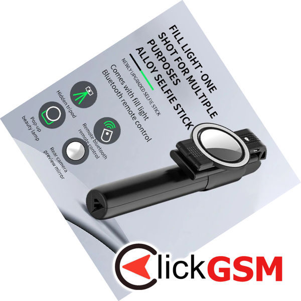 Techsuit - Selfie Stick (K13) - Compact Tripod Mount with Bluetooth Remote Control, LED Beauty Light, Foldable, 84cm - Black