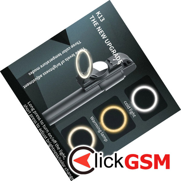 Techsuit - Selfie Stick (K13) - Compact Tripod Mount with Bluetooth Remote Control, LED Beauty Light, Foldable, 84cm - Black