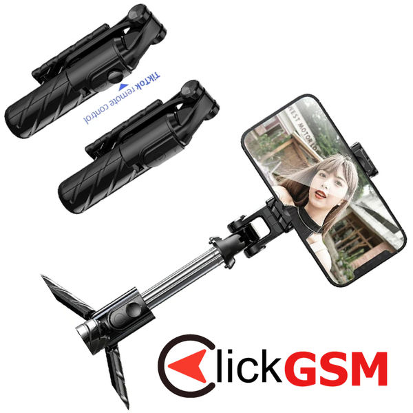 Techsuit - Mini Selfie Stick (K03) - Compact Tripod Mount with Bluetooth Remote Control, Foldable, 70cm - Black