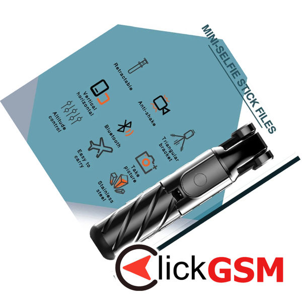 Techsuit - Mini Selfie Stick (K03) - Compact Tripod Mount with Bluetooth Remote Control, Foldable, 70cm - Black