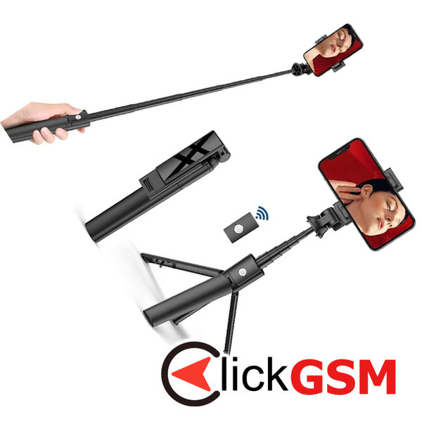 Techsuit - Selfie Stick (K22) - Compact Tripod Mount with Bluetooth Remote Control, Foldable, 97cm - Black