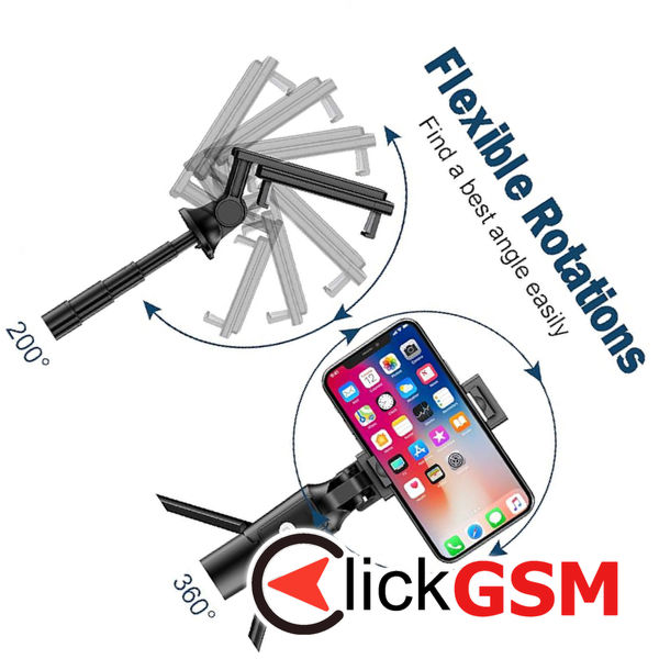 Techsuit - Selfie Stick (K22) - Compact Tripod Mount with Bluetooth Remote Control, Foldable, 97cm - Black