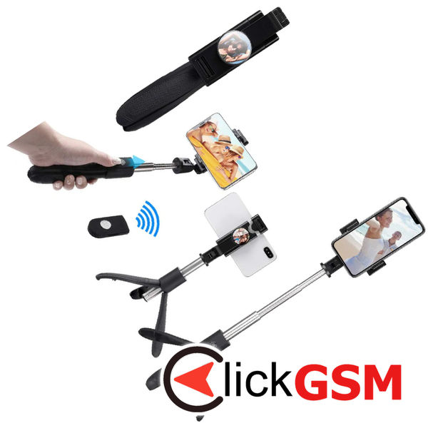 Techsuit - Selfie Stick (K06) - Stable Tripod with Bluetooth Remote Control, Foldable, 360 Rotation, 70cm - Black