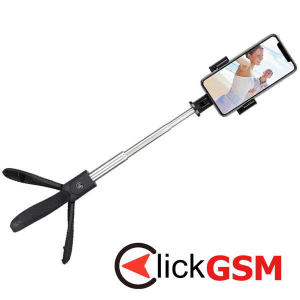 Techsuit - Selfie Stick (K06) - Stable Tripod with Bluetooth Remote Control, Foldable, 360 Rotation, 70cm - Black
