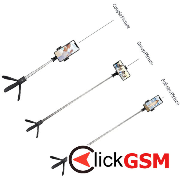 Techsuit - Selfie Stick (K06) - Stable Tripod with Bluetooth Remote Control, Foldable, 360 Rotation, 70cm - Black