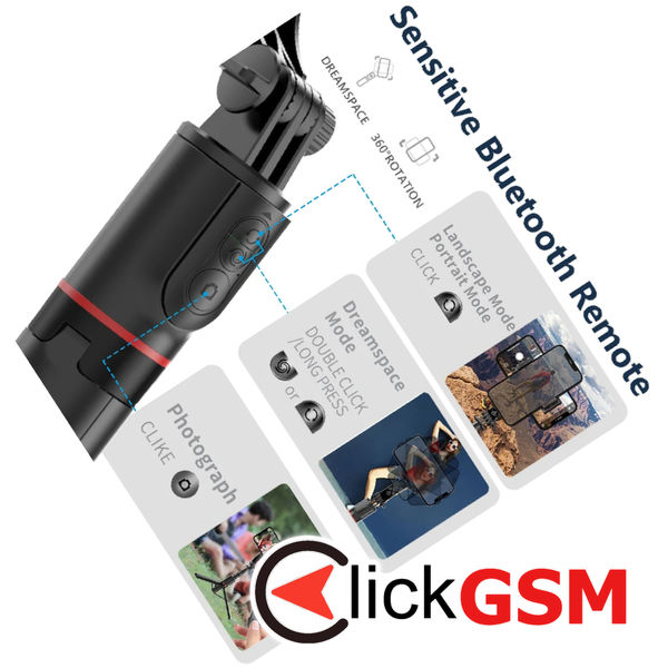 Techsuit - Selfie Stick (L19) - Stable Monopod/Tripod with Bluetooth Remote Control, 400mAh, 70cm - Black