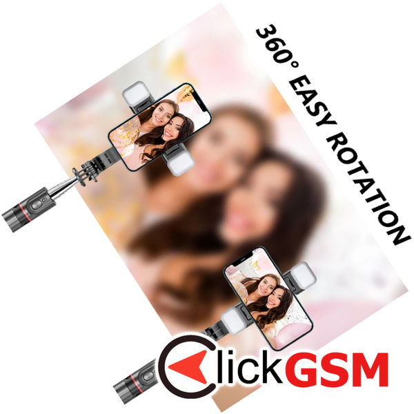 Techsuit - Selfie Stick (L13d) - Stable Tripod with Double Fill Light, Bluetooth Remote Control, 360, 116cm - Black