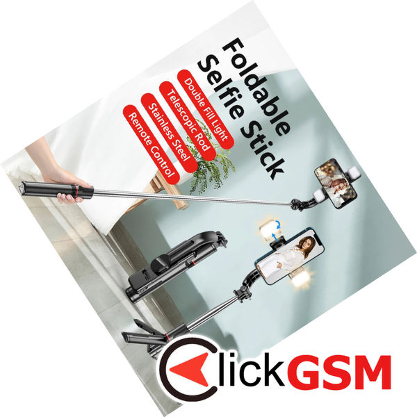 Techsuit - Selfie Stick (L13d) - Stable Tripod with Double Fill Light, Bluetooth Remote Control, 360, 116cm - Black