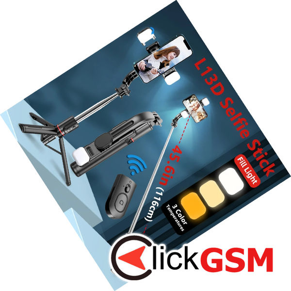 Techsuit - Selfie Stick (L13d) - Stable Tripod with Double Fill Light, Bluetooth Remote Control, 360, 116cm - Black