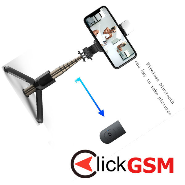 Techsuit - Mini Selfie Stick (L11s) - Stable Tripod with Bluetooth Remote Control and LED Light, 75cm - Black
