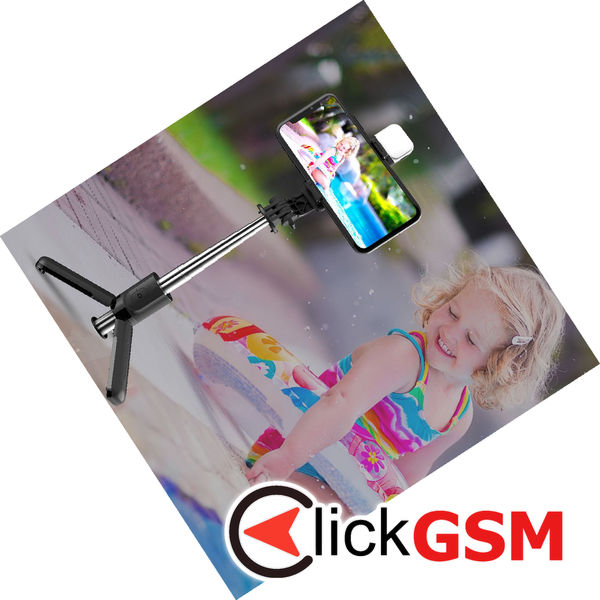 Techsuit - Mini Selfie Stick (L11s) - Stable Tripod with Bluetooth Remote Control and LED Light, 75cm - Black