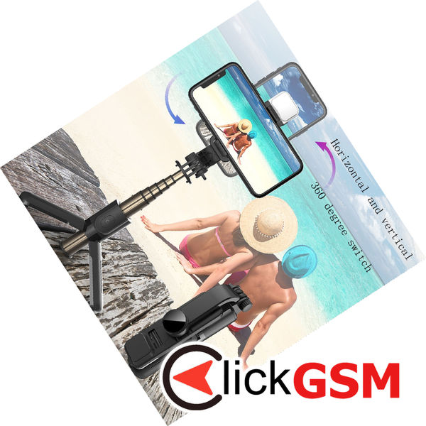 Techsuit - Mini Selfie Stick (L11s) - Stable Tripod with Bluetooth Remote Control and LED Light, 75cm - Black