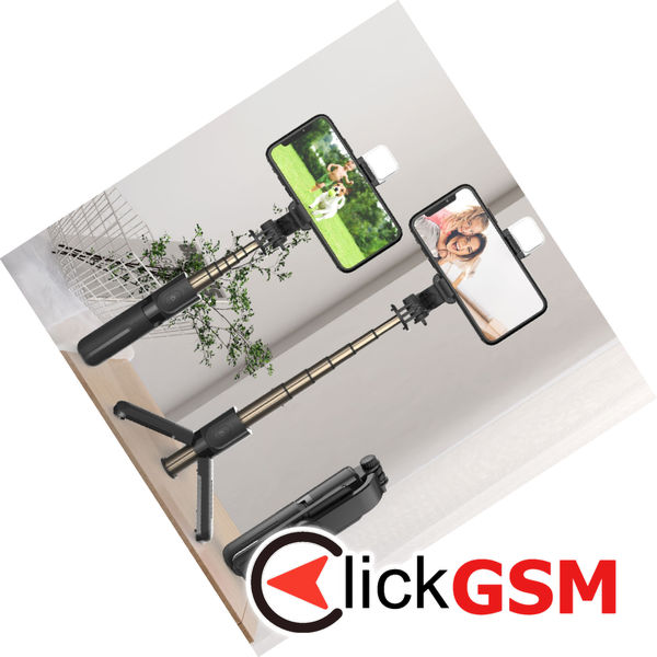 Techsuit - Mini Selfie Stick (L11s) - Stable Tripod with Bluetooth Remote Control and LED Light, 75cm - Black